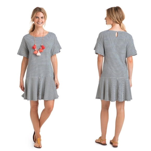 Vineyard Vines Stripe Flutter Sleeve Flounce Dress - Picture 1 of 11